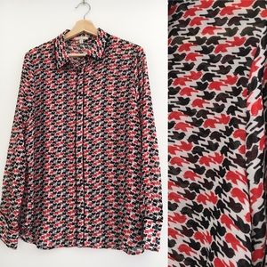 Pleione Black & Red Bird Button-Up Blouse XL